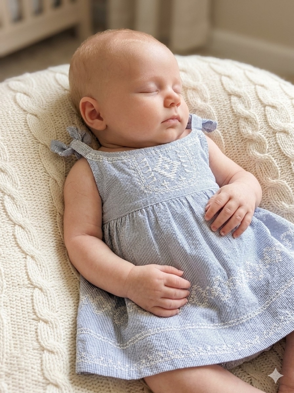 Trois Moutons Blue Striped Baby Mini Dress with Embroidery 3 M